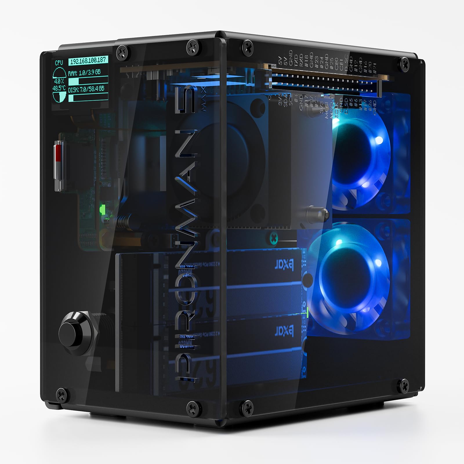 Raspberry Pi Ai Kit Hailo-8L - Boîtier PC Pironman 5-MAX Dual NVMe